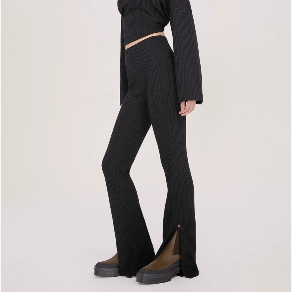 Something Navy Ribbed Knitted Flare Pants 100% Cashmere